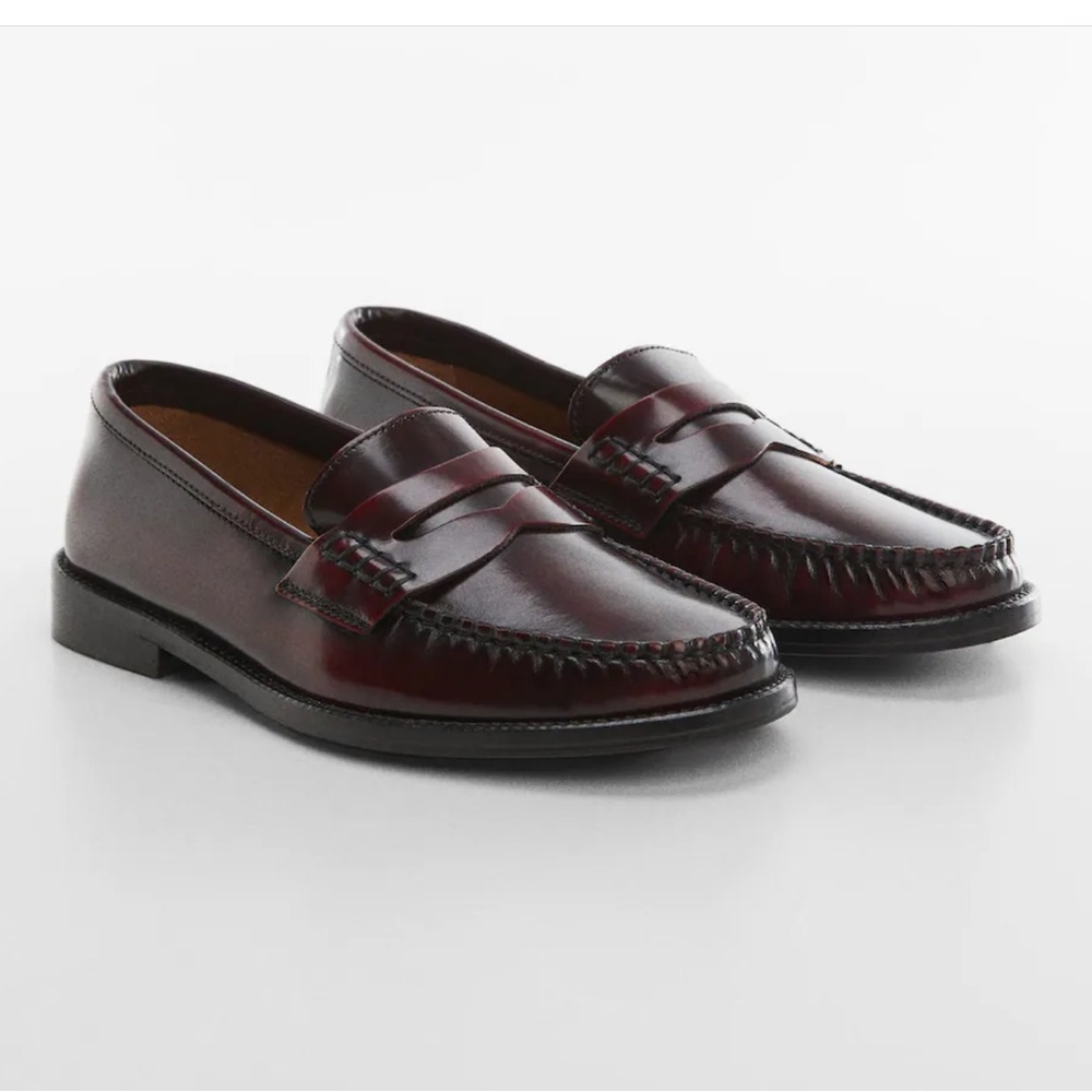 BNWT Mango Leather Penny Loafers - Size 9.5 / 41 EUR - Burgundy / Espresso Brown